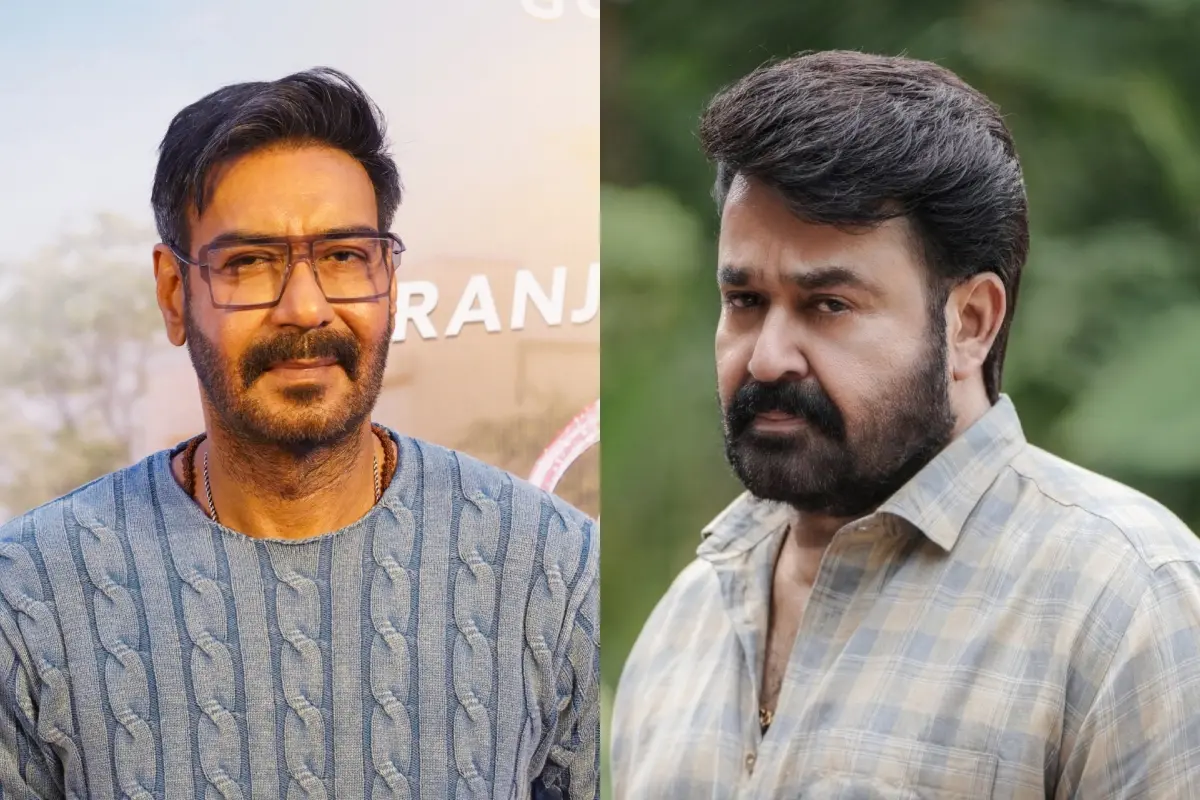 അജയ് ദേവ്​ഗൺ, ദൃശ്യം 3 എന്ന ചിത്രത്തിൽ മോഹൻലാൽ | ഫോട്ടോ: Getty Images, Facebook