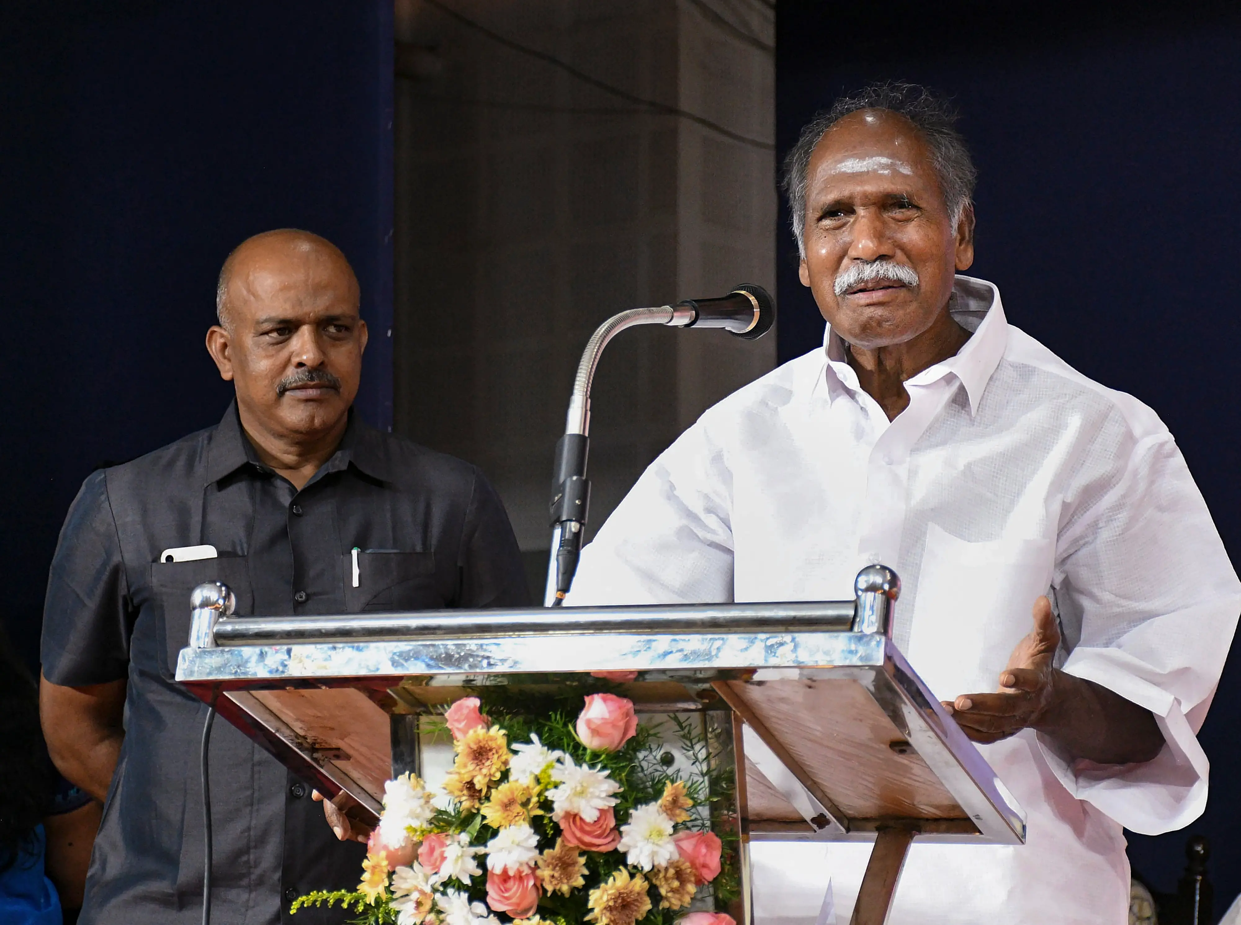 Chief Minister N Rangasamy addresses a program, in Puducherry.| Photo: PTI
