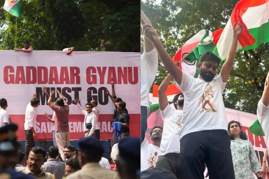 Satirical posters, film references and chants demanding CEC Gyanesh Kumar’s resignation