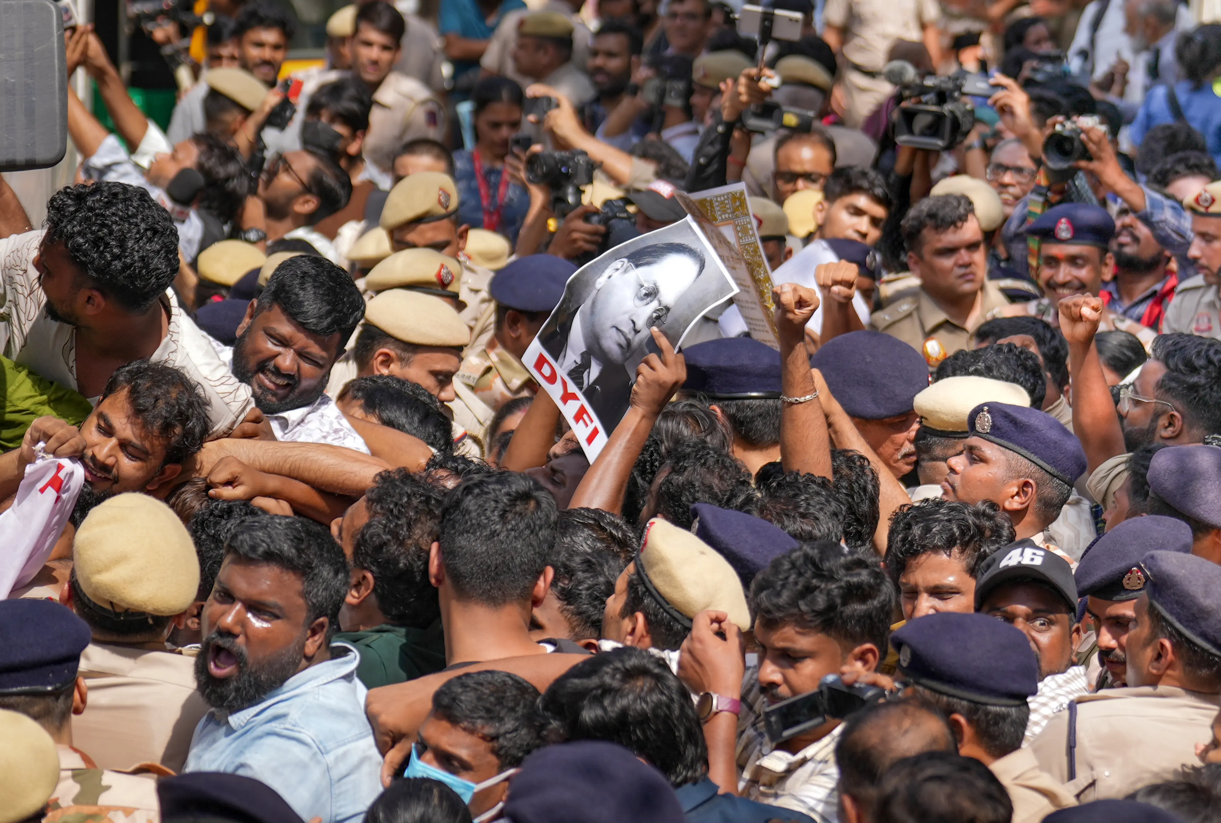 Demonstrators being detained during the protest at Jantar Mantar | Photo: PTI