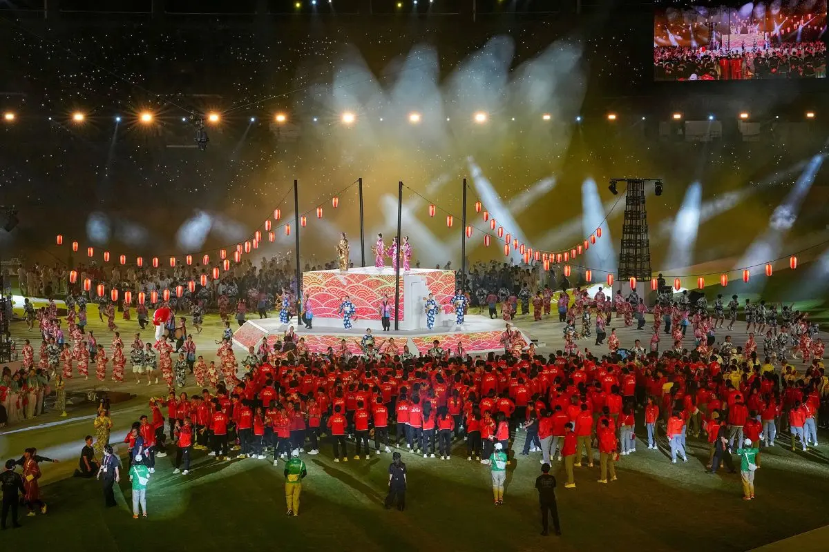 Artists perform during the closing ceremony of Asian Games, marking the conclusion of the 20th Asian Games in Nagoya, Japan. | Photo: PTI