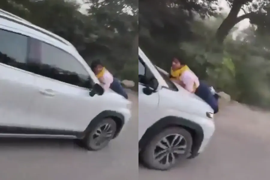Woman clings to car bonnet in Meerut after allegedly catching husband with another woman