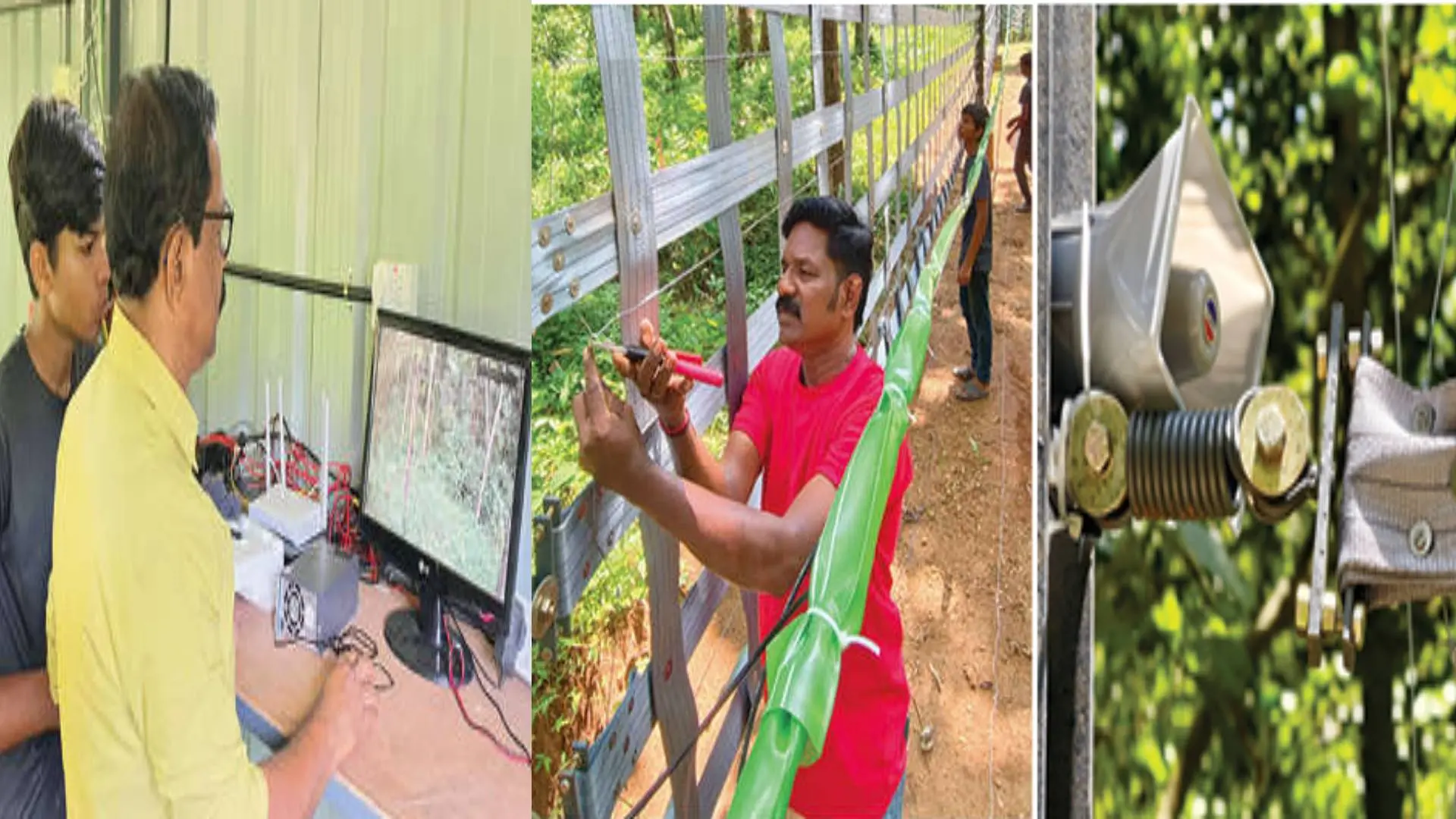നിര്മിതബുദ്ധി സൗരവേലിയുടെ കണ്ട്രോള് റൂം, മുള്ളരിങ്ങാട്ടെ നിര്മിതബുദ്ധി സൗരവേലി സ്ഥാപിക്കുന്ന തൊഴിലാളികള് | ഫോട്ടോ: അജേഷ് ഇടവെട്ടി,
ആനകളെ ഓടിക്കാന് വേലിയില് സ്ഥാപിച്ചിരിക്കുന്ന ശബ്ദസംവിധാനം