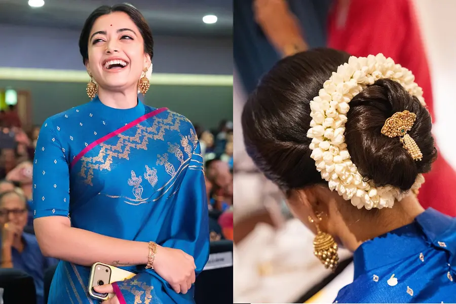 Rashmika Mandanna’s 'MS Blue' sari is a beautiful nod to M S Subbulakshmi | See Pictures