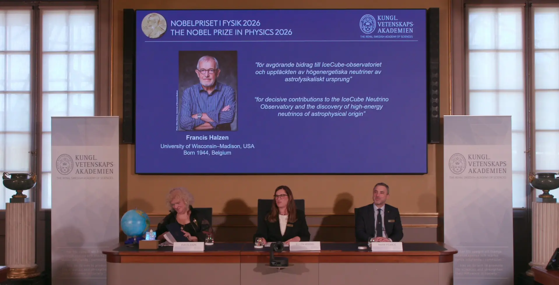 Francis Halzen wins the 2026 Nobel Prize in Physics | Photo: X