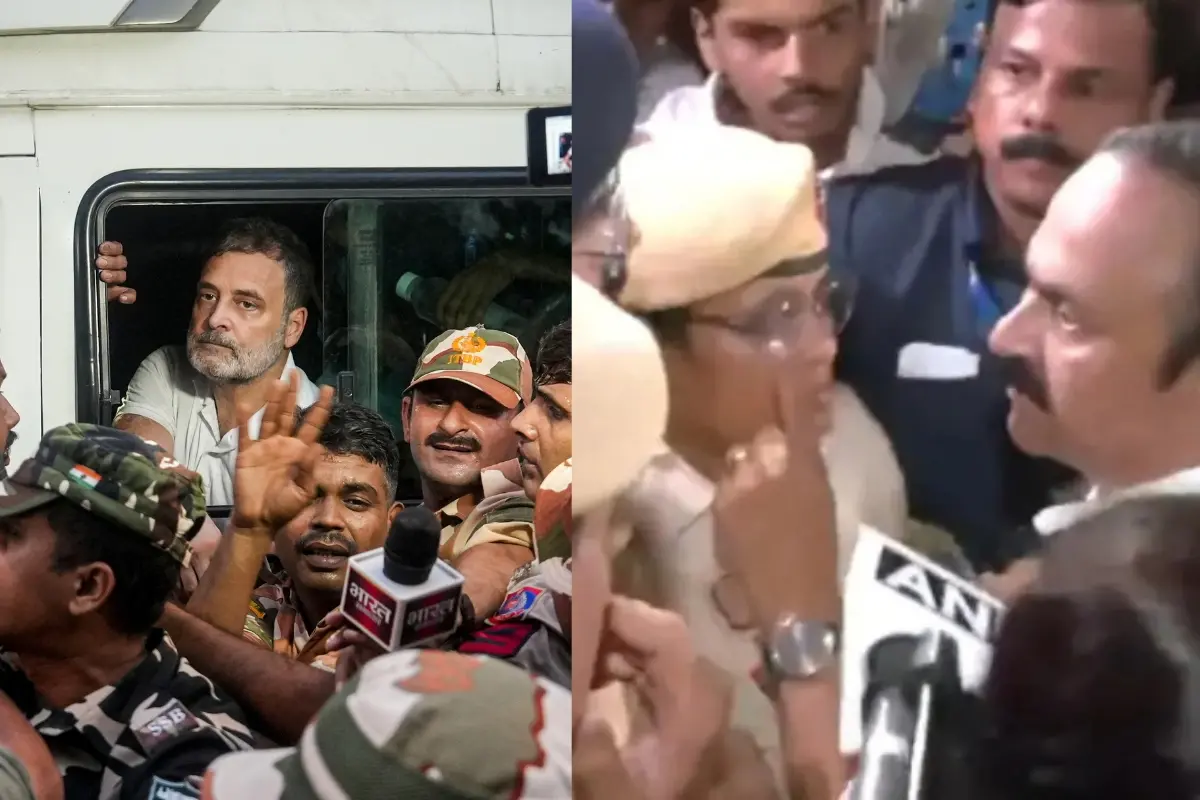 Rahul Gandhi after his detention by the police during-VD Satheesan | Photos: PTI, ANI X video
