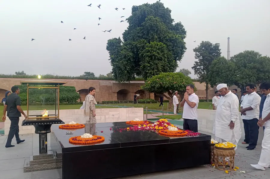 Opposition MPs hold peaceful protest at Raj Ghat, demand CEC Gyanesh Kumar’s resignation