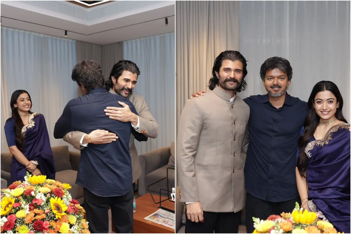 രശ്മികയും വിജയ് ദേവരകൊണ്ടയും വിജയ്യെ സന്ദർശിച്ചപ്പോൾ | Photo: X/ Vijay Deverakonda