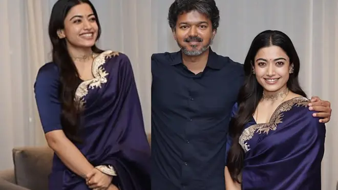 Rashmika Mandanna’s indigo Banarasi sari steals the spotlight at meeting with CM Vijay: Deets Here