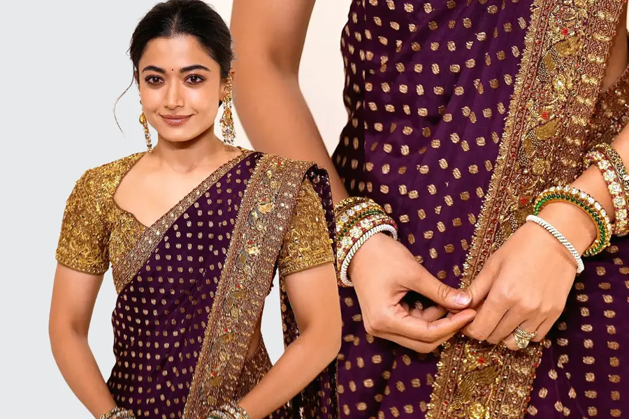 Rashmika Mandanna wore purple sari, chanderi buttas and half of Jaipur’s zardozi