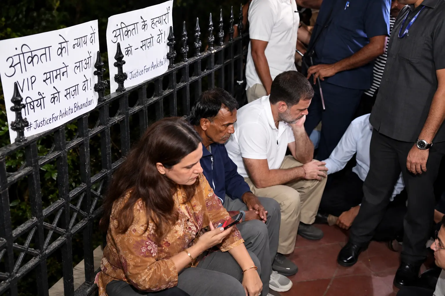 Congress leader Rahul Gandhi and Priyanka Gandhi Vadra meet at India Gate in New Delhi during a protest demanding justice for Ankita Bhandari on October 14, 2026. (ANI Screengrab)