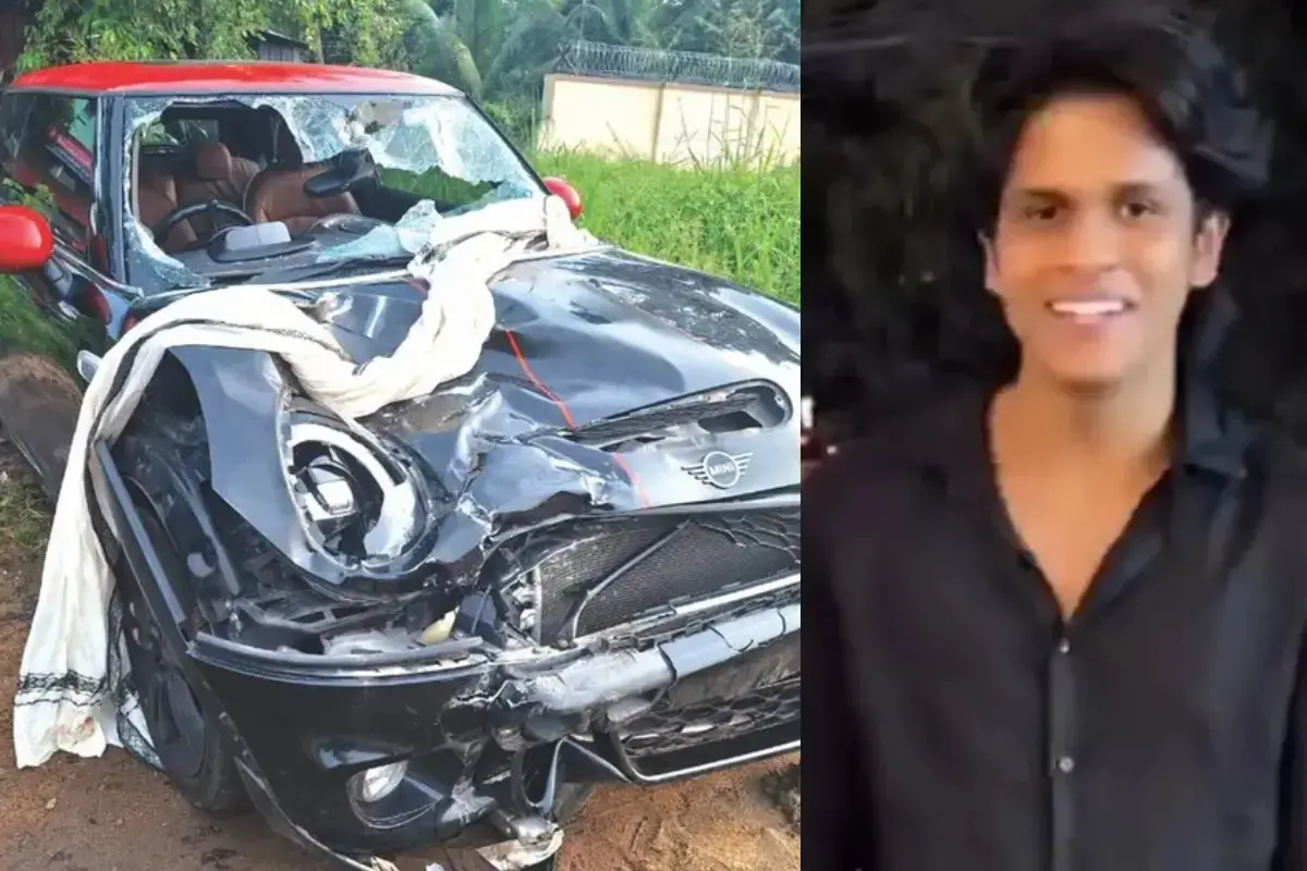 The damaged Mini Cooper in the crash, Suhail (Photo: Mathrubhumi, X)