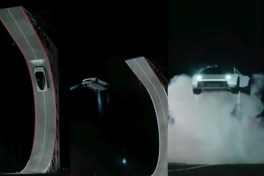 A demonstration shown during the launch event shows the Tesla Roadster performing a mid-air flip