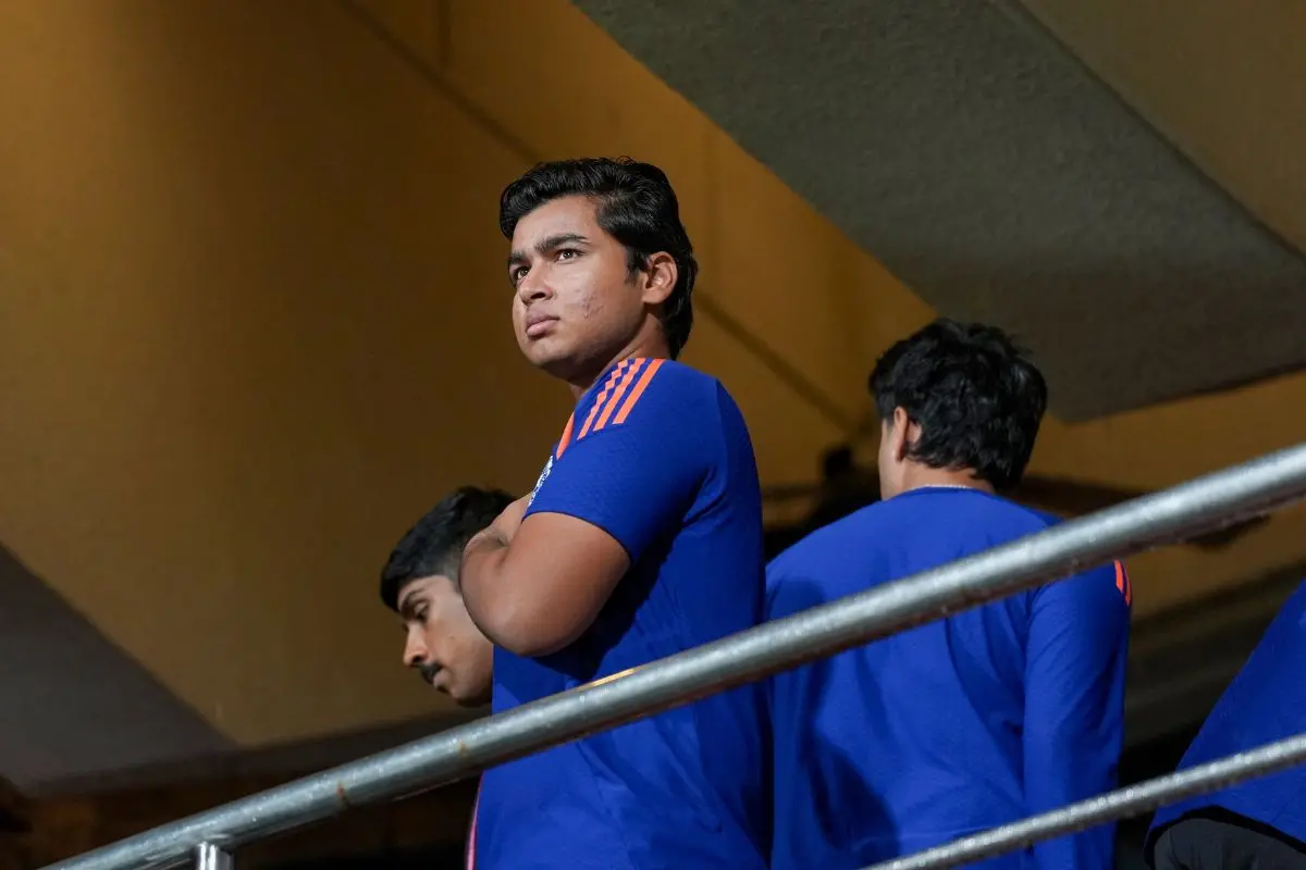 India's Vaibhav Sooryavanshi at pavilion after rain delayed toss for the fifth T2oI cricket match of a series between India and West Indies in Bengaluru. | Photo: PTI