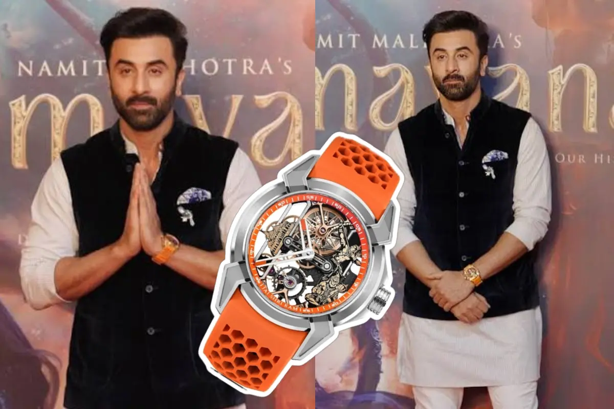 Ranbir Kapoor wore the ₹78 lakh Jacob & Co. Epic X Ram Janmabhoomi Rose Gold Edition at a 'Ramayana' promotional event in Bengaluru. Photos | X