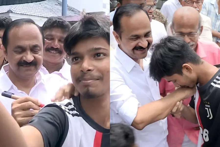 Fan from Assam gets autograph from CM VD Satheesan, kisses his hand
