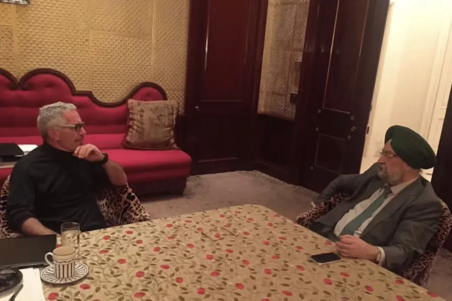 Union Minister Hardeep Singh Puri with Jeffrey Epstein