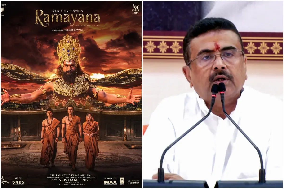 'രാമായണ' പോസ്റ്റര്, സുവേന്ദു അധികാരി | Photo: Facebook/ World of Ramayana, PTI