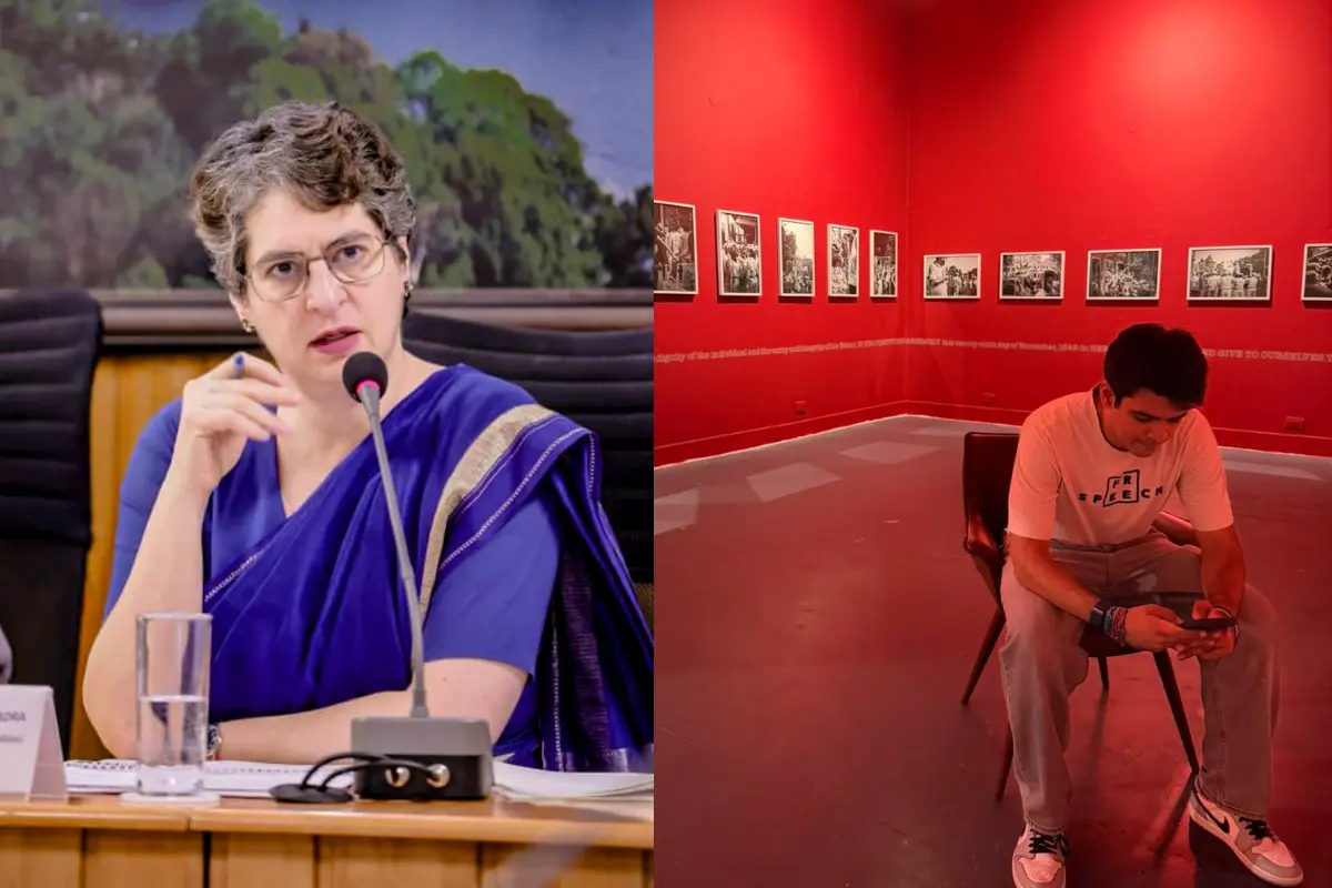 Priyanka Gandhi Vadra has backed her son Raihan after he alleged that around 74 photographs documenting Delhi protests were removed from his exhibition | Photo: PTI/X