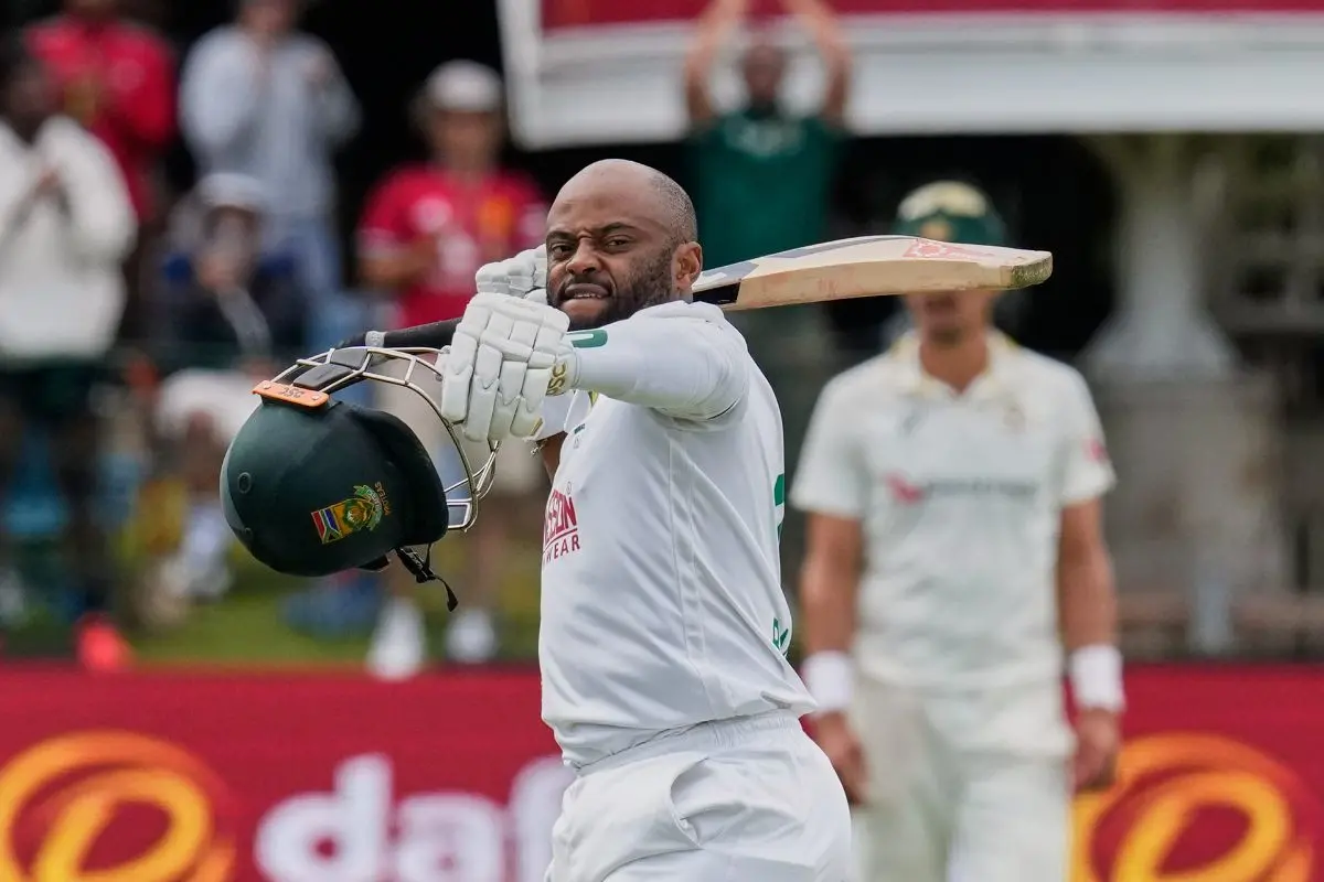 South Africa's captain Temba Bavuma celebrates after hitting a century on day three of the second cricket test match between South Africa and Australia, in Gqeberha, South Africa. | Photo: AP/PTI