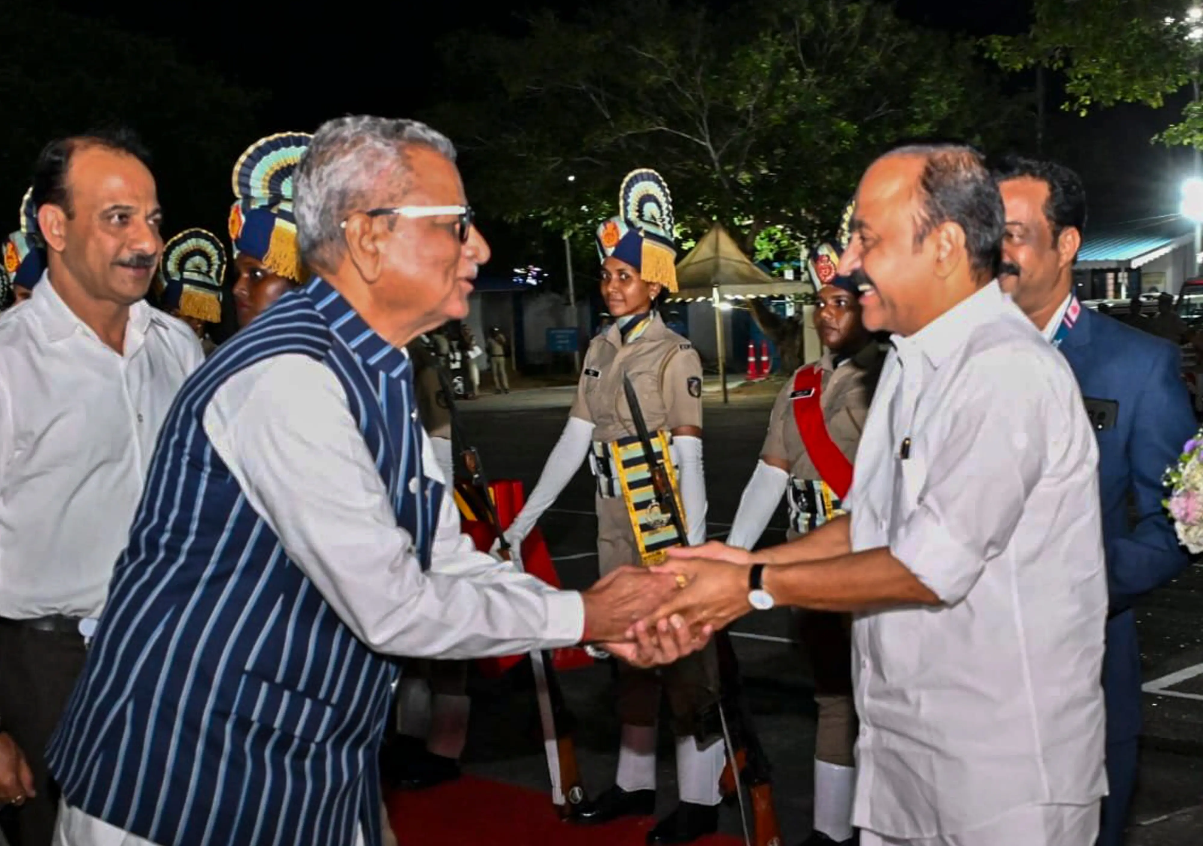 Om Prakash Mathur welcomed by Chief Minister VD Satheesan upon his arrival a day before taking charge of office in Thiruvananthapuram