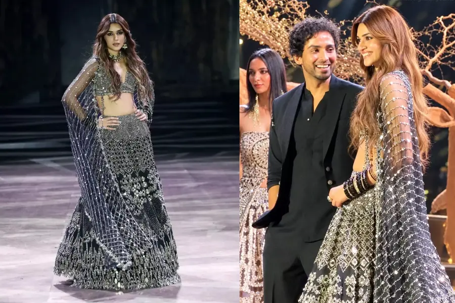 Kriti Sanon brings a wild edge to bridal couture in Abhinav Mishra's black mirror-work lehenga