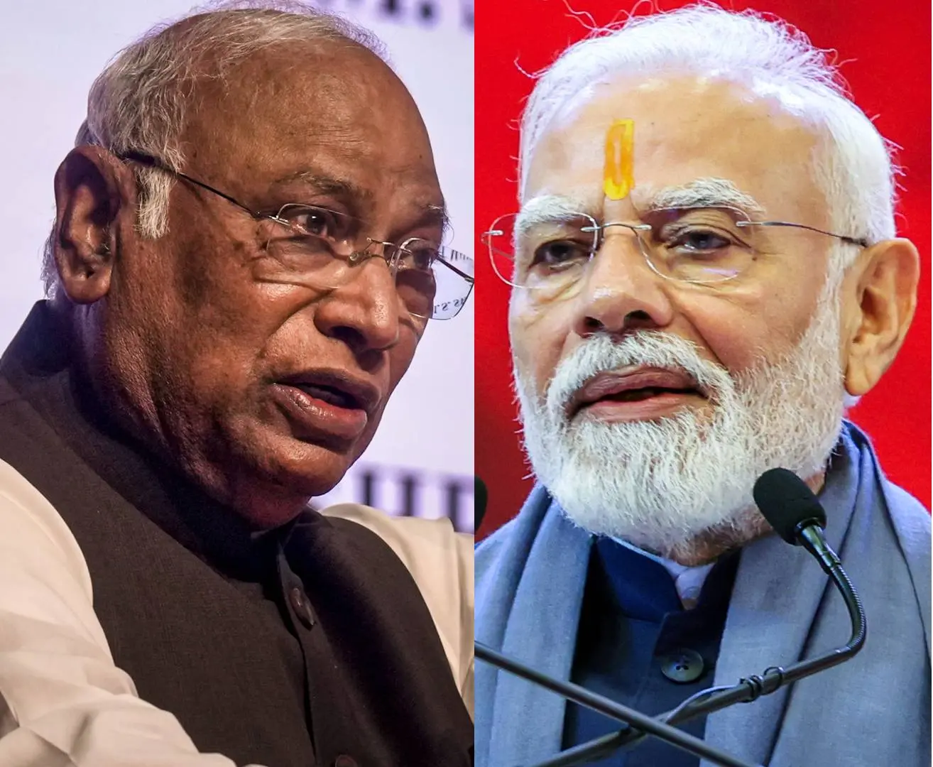 മല്ലികാർജുൻ ഖാർഗെ, നരേന്ദ്ര മോദി | Photo: PTI, ANI