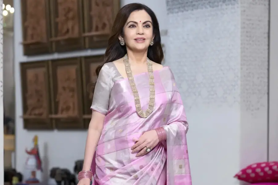 Nita Ambani’s baby-pink Kanjivaram saree comes with four months of craftsmanship and royal pearls