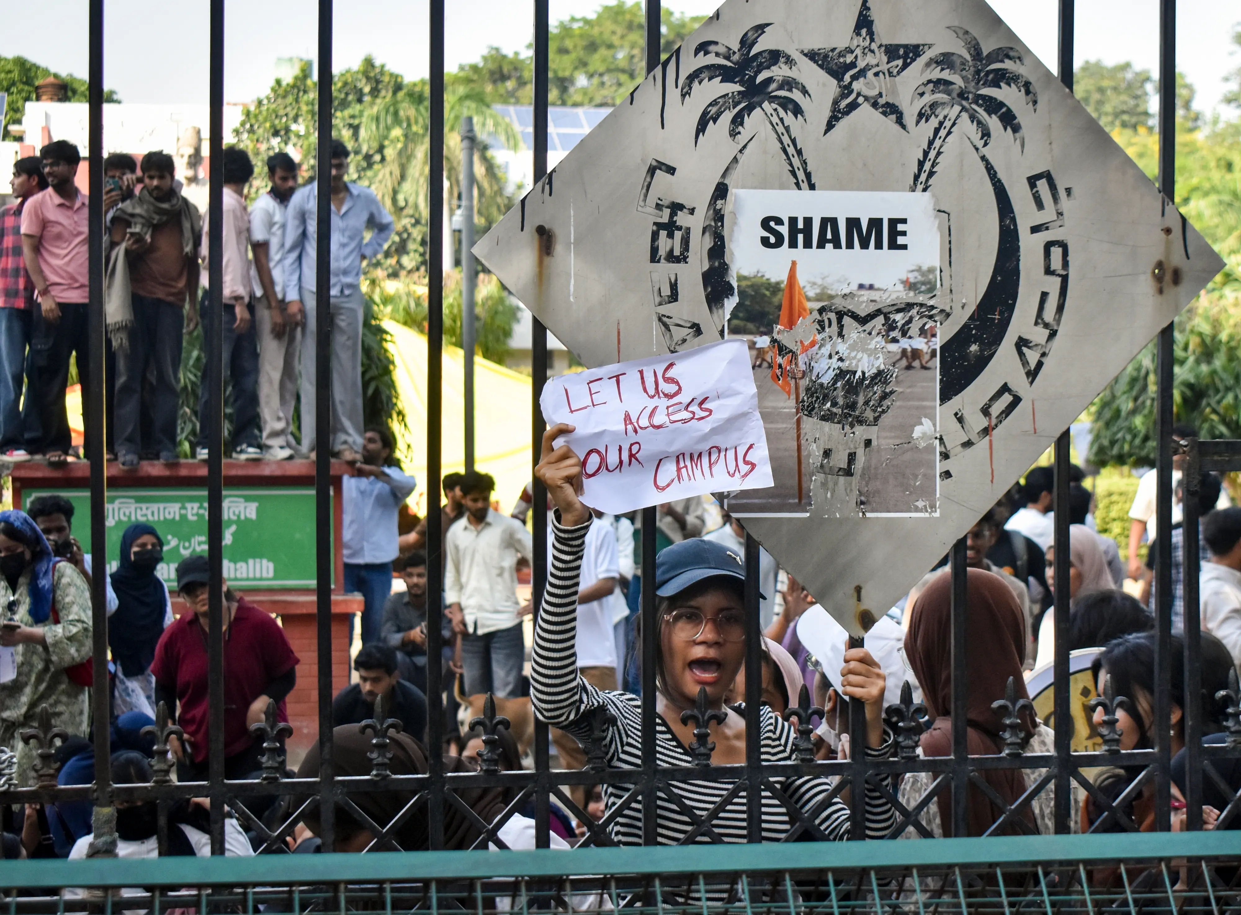 Students stage a demonstration outside the Jamia Millia Islamia University in New Delhi | PTI