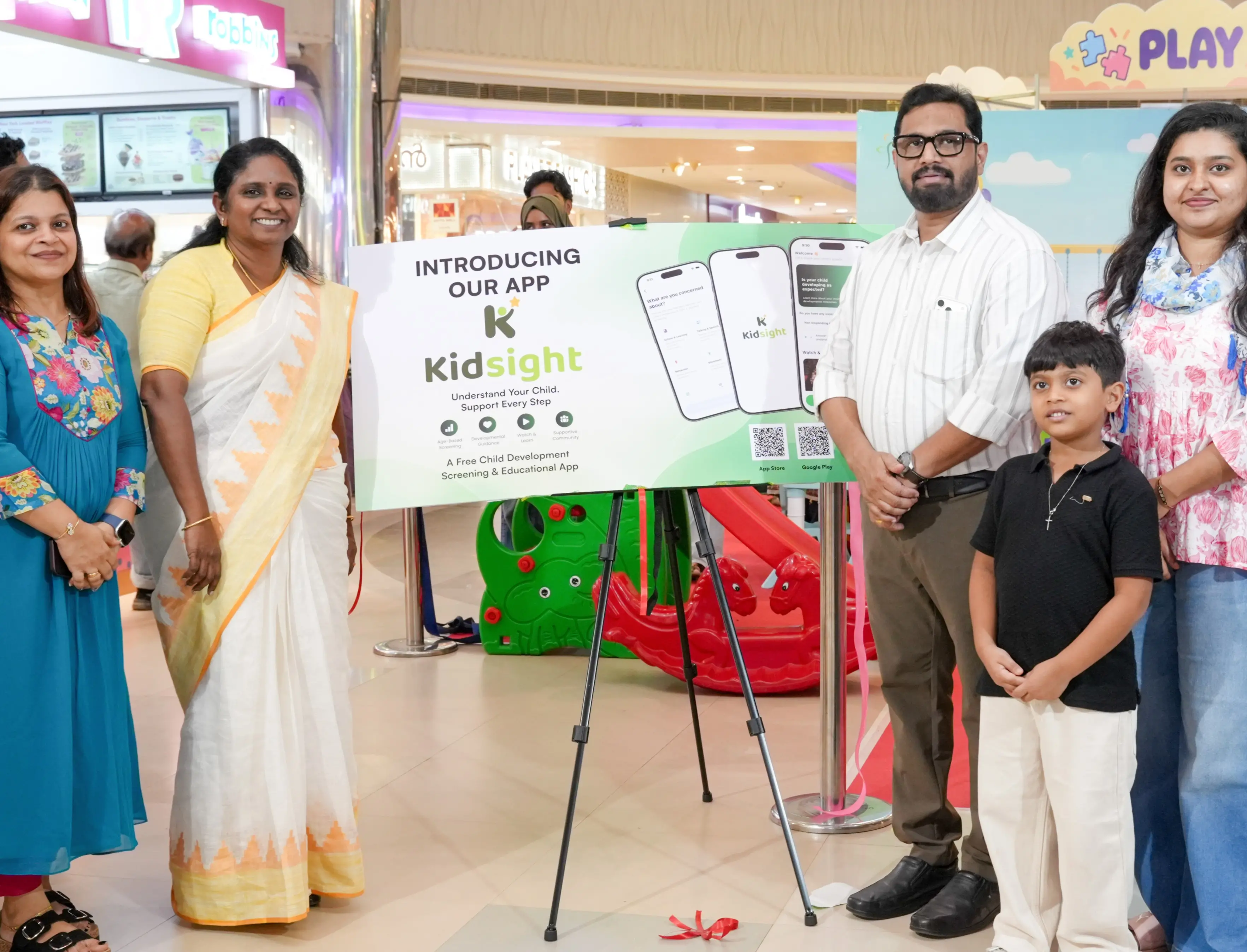 Kochi Mayor Adv. V. K. Minimol launching the Free Mobile App 'Kidsight' by Prayatna Center for Child Development to Track Child  Development. Dr. Joseph Sunny Kunnacherry, Founder & Director - Prayat.