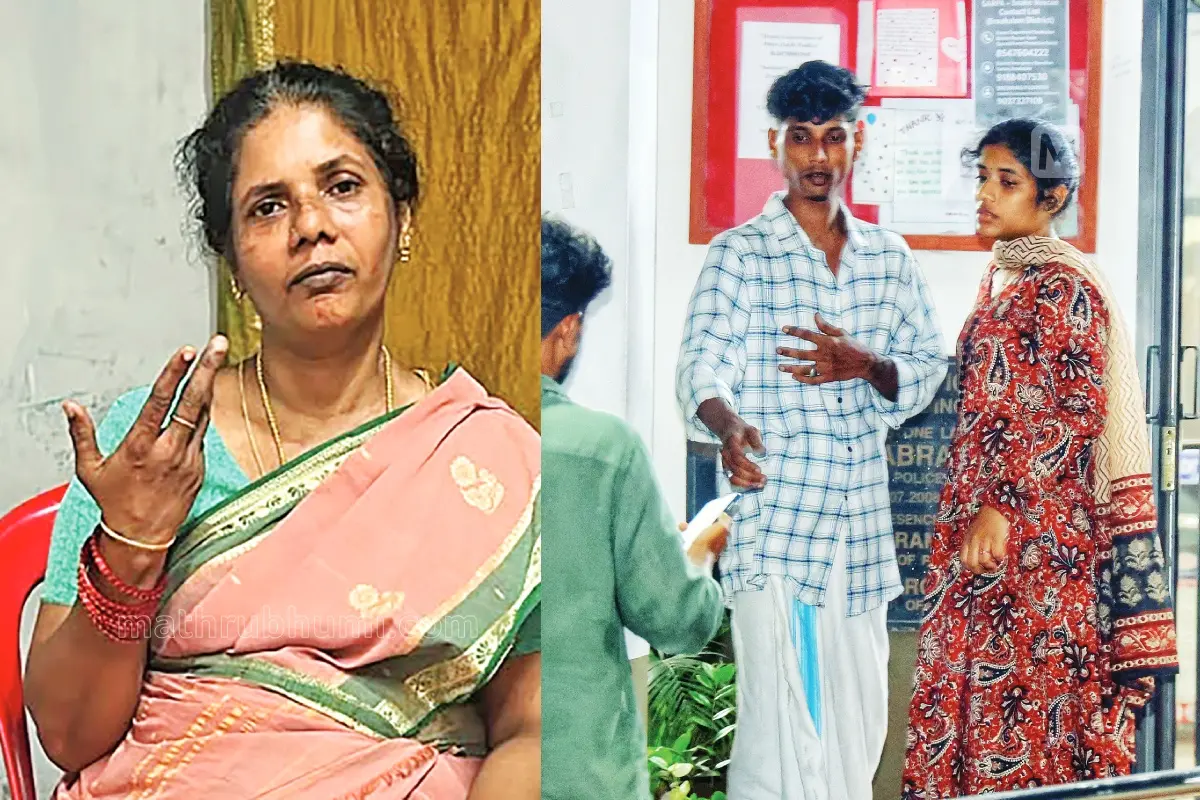 Bindu, Jayabalakrishnan's daughter Bhadrakeerthi and son Bharath Shankar arrive at Cheranalloor police station on Tuesday night after performing their father's last rites