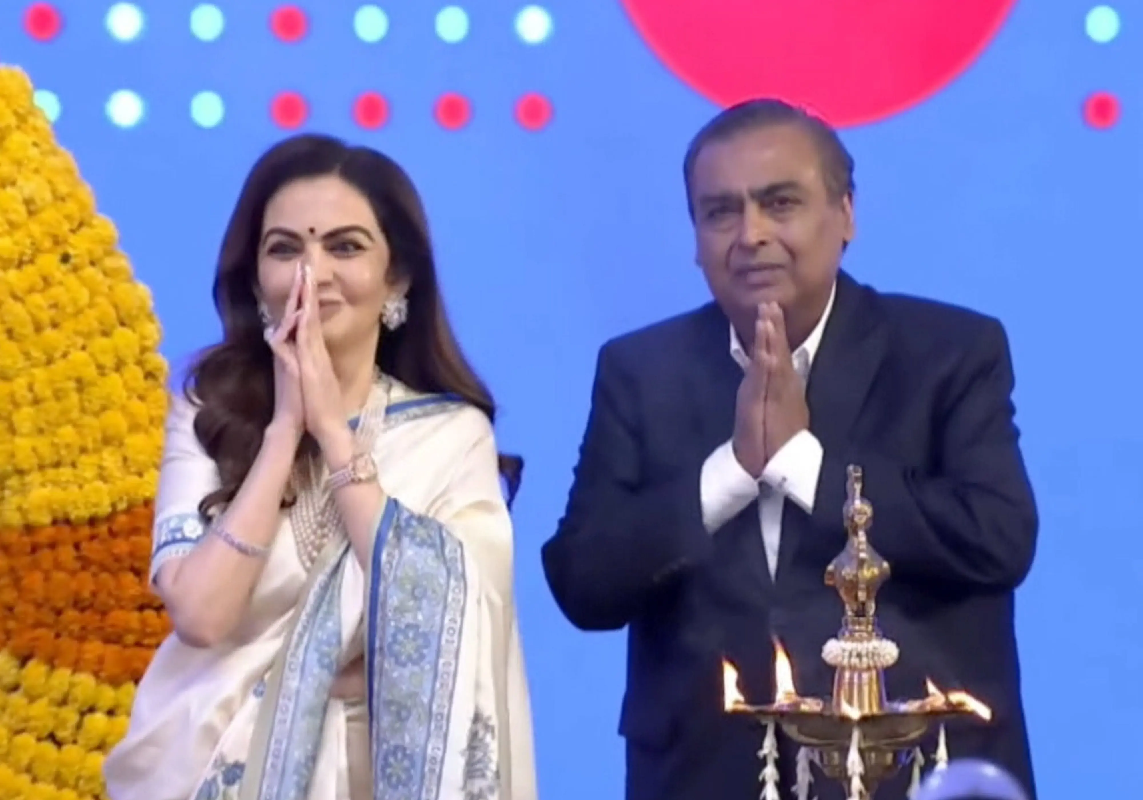 Reliance Industries Chairman Mukesh Ambani and Reliance Foundation Chairperson Nita Ambani during the listing ceremony of Jio Platforms Limited (JPL), in Mumbai, Maharashtra | PTI