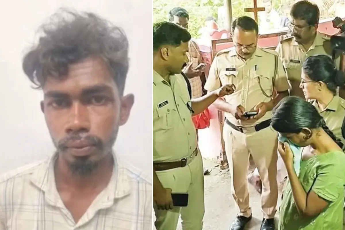മാർട്ടിൻ ഇഗ്നേഷ്യസ്, മേനോൻപാറ കുരുടിക്കാടിലെ സഹോദരങ്ങളായ രണ്ടു കുട്ടികളെ കുളിമുറിയിലെ വെള്ളത്തൊട്ടിയിൽ മുക്കിക്കൊലപ്പെടുത്തിയ കേസിൽ അറസ്റ്റിലായ അമ്മ നിവേദ്യയെ തെളിവെടുപ്പിന് എത്തിച്ചപ്പോൾ