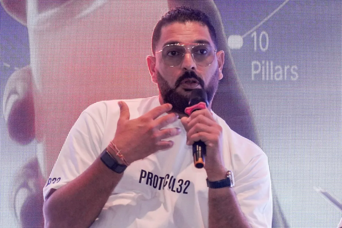 Former Indian cricketer Yuvraj Singh during the launch of Protocol32 in Mumbai. | Photo: PTI