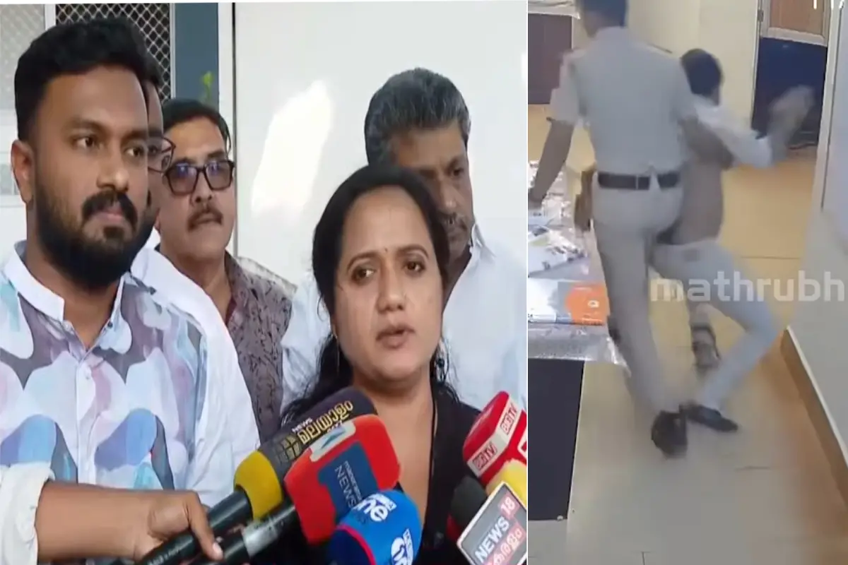 ശ്രീനാദേവി കുഞ്ഞമ്മ വാർത്താസമ്മേളനത്തിൽ, പുറത്തുവന്ന സിസിടിവി ദൃശ്യം | Photo: Screengrab/ Mathrubhumi News