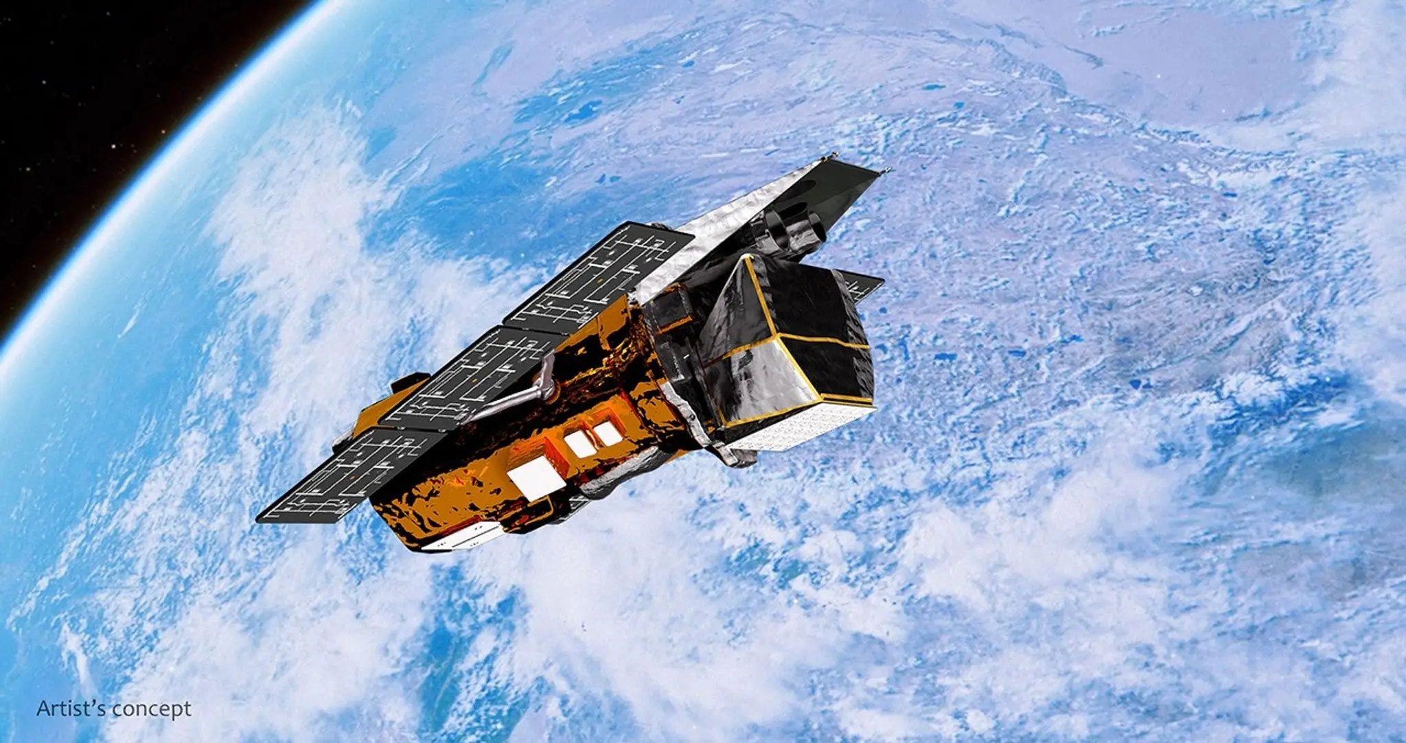 NASA's Neil Gehrels Swift Observatory orbits above Earth in this artist's concept
